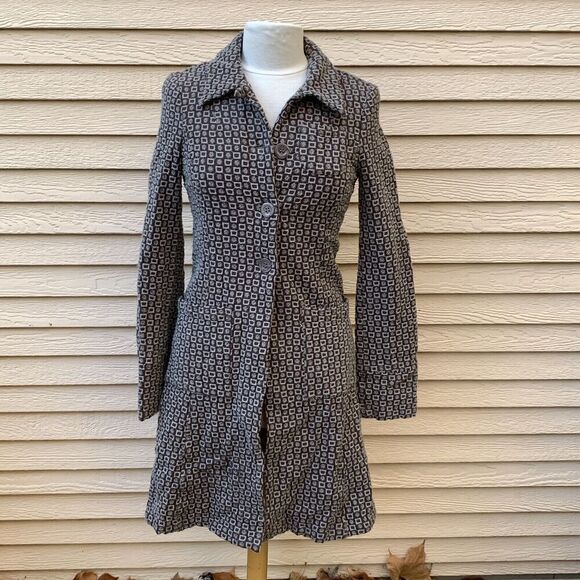 Anthropologie Jackets & Blazers - Vtg Anthropologie Burning Torch Women's Coat Embroidered S Jacket Gray Brown